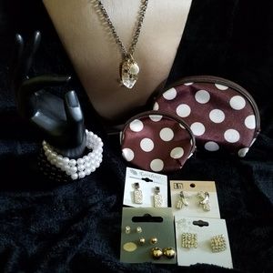 Set of 11Necklace, Bracelets, Earrings, & Coinbags